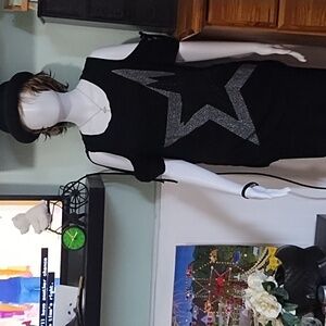 Venus Cold Shoulder Black Top with Silver Star Design